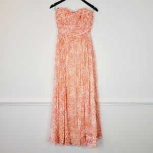 J. CREW Silk Watercolor Chiffon Strapless Maxi Dress Sz 0 Coral Orange a1218